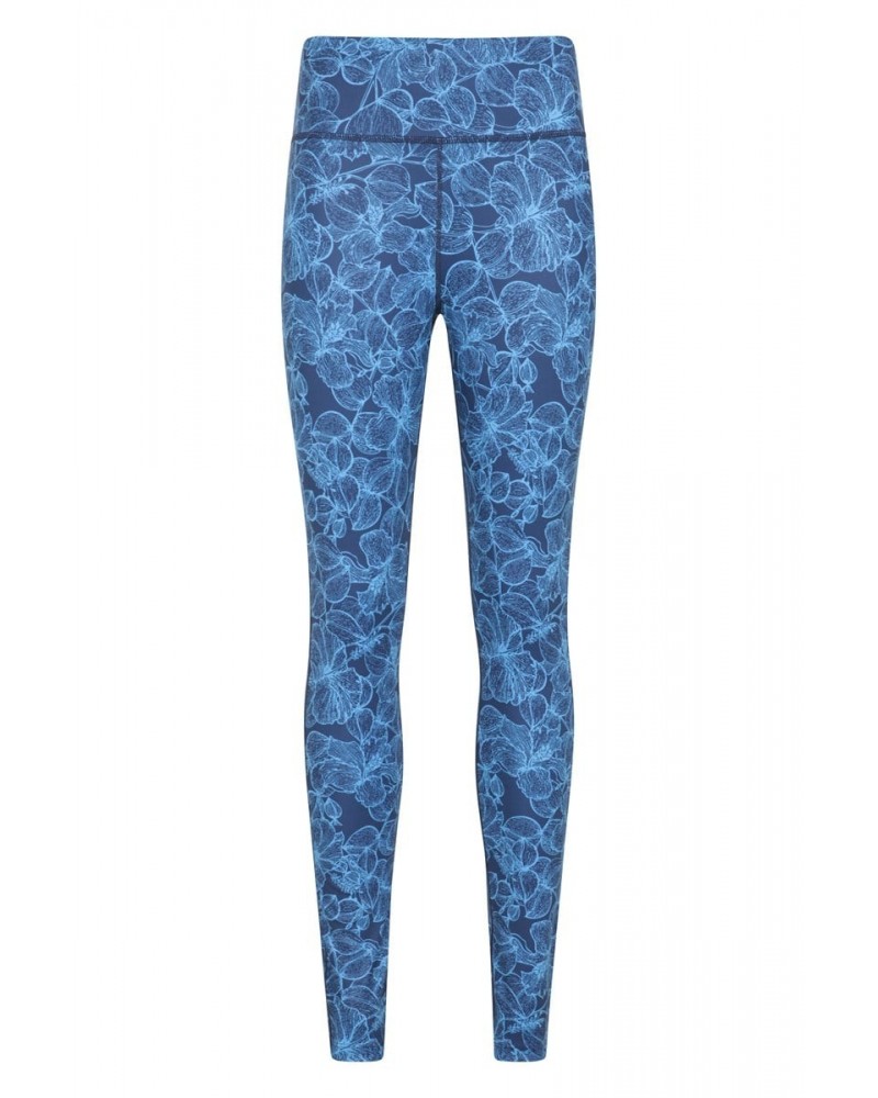 Patterned High-Waisted Womens Tights Blue $14.50 Active