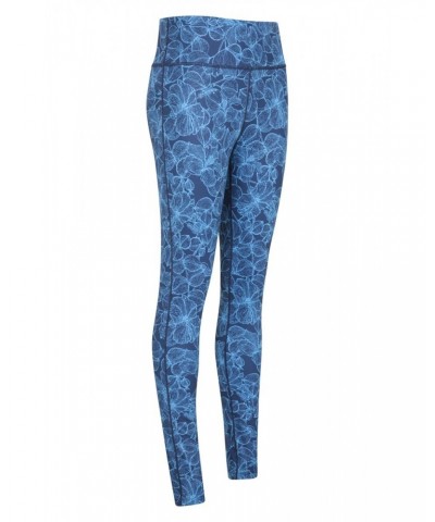 Patterned High-Waisted Womens Tights Blue $14.50 Active