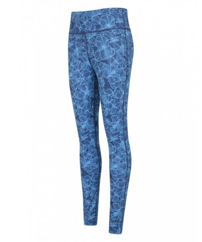 Patterned High-Waisted Womens Tights Blue $14.50 Active