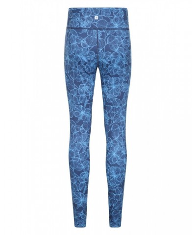 Patterned High-Waisted Womens Tights Blue $14.50 Active