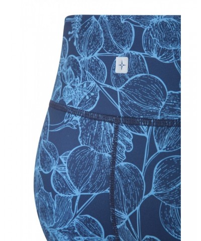 Patterned High-Waisted Womens Tights Blue $14.50 Active