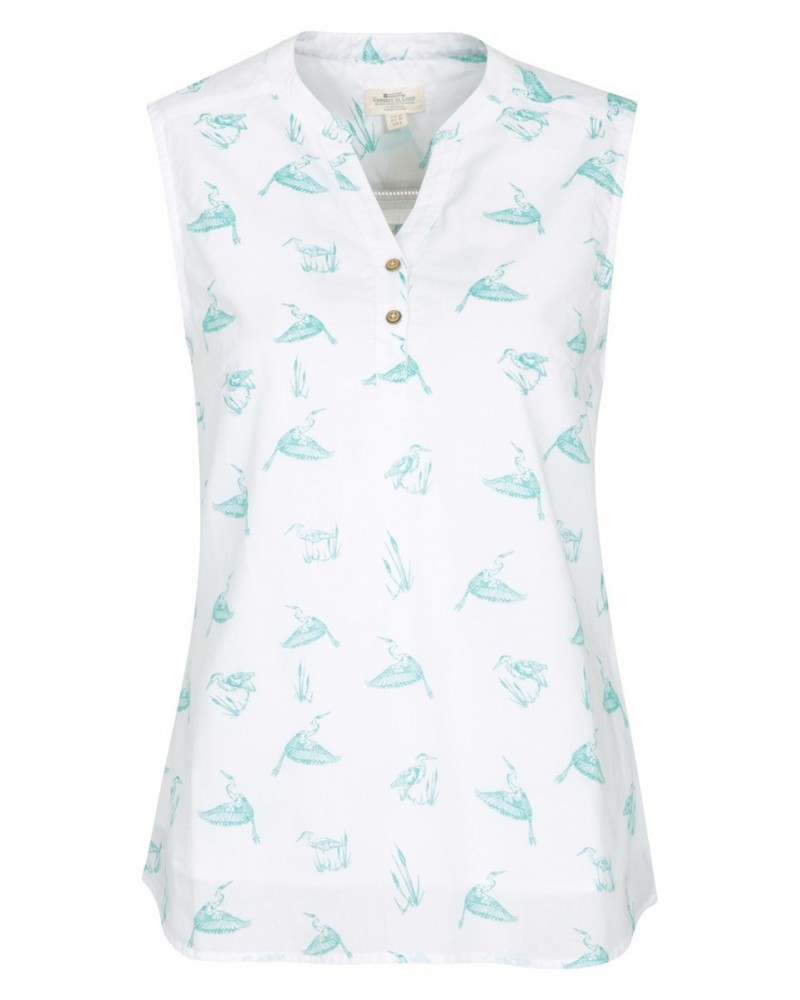 Petra Womens Printed Sleeveless Shirt Light Teal $13.99 Tops