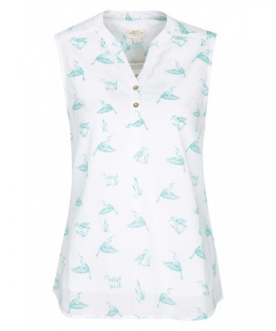 Petra Womens Printed Sleeveless Shirt Light Teal $13.99 Tops