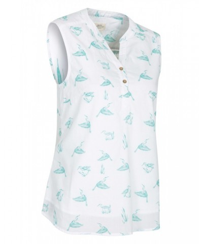 Petra Womens Printed Sleeveless Shirt Light Teal $13.99 Tops