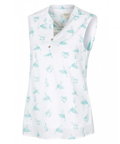 Petra Womens Printed Sleeveless Shirt Light Teal $13.99 Tops