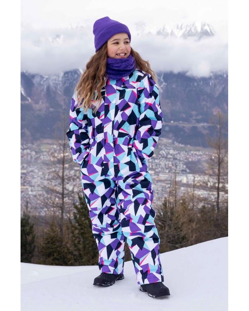 Cloud Printed Kids All in One Waterproof Snowsuit Purple $38.34 Ski