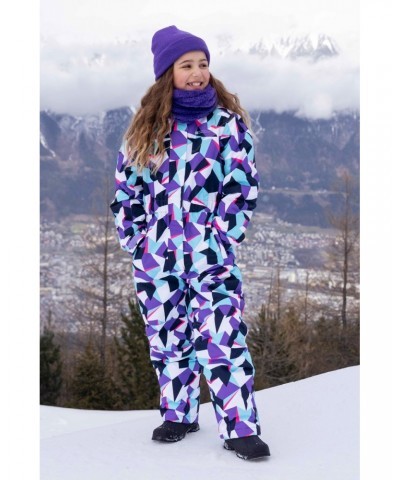 Cloud Printed Kids All in One Waterproof Snowsuit Purple $38.34 Ski