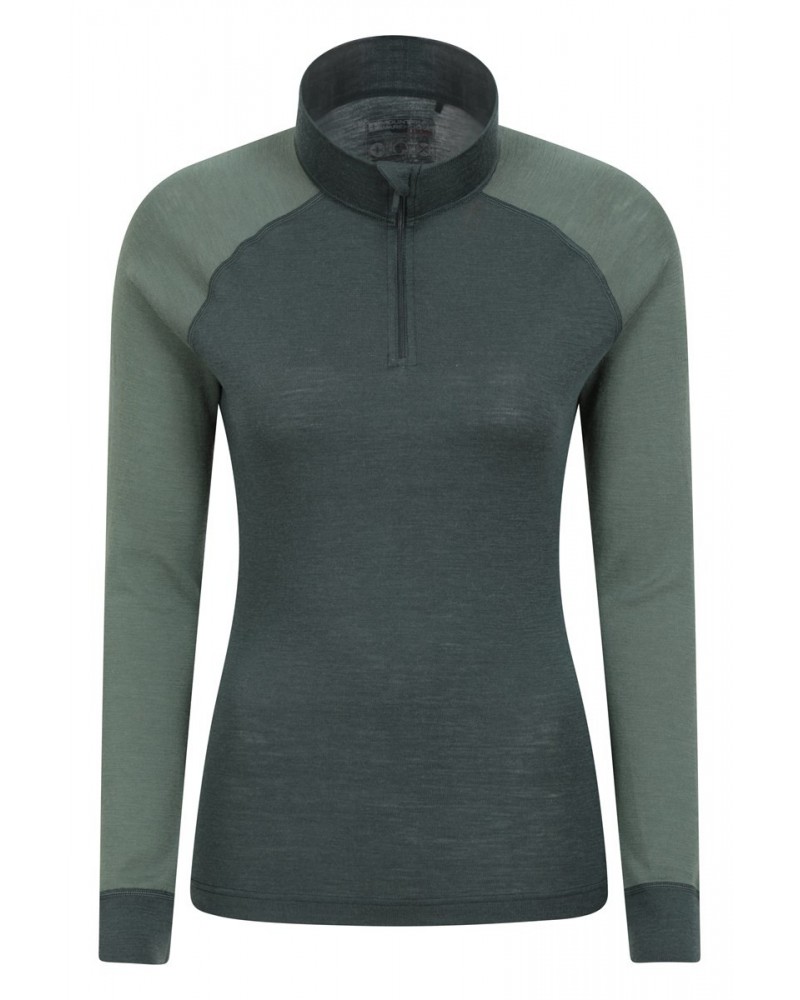 Merino Womens Zip-Neck Thermal Top II Khaki $22.39 Thermals