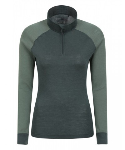 Merino Womens Zip-Neck Thermal Top II Khaki $22.39 Thermals