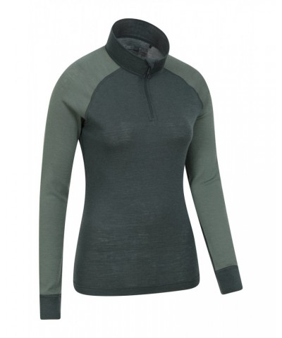 Merino Womens Zip-Neck Thermal Top II Khaki $22.39 Thermals