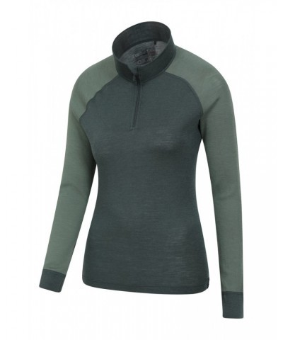 Merino Womens Zip-Neck Thermal Top II Khaki $22.39 Thermals