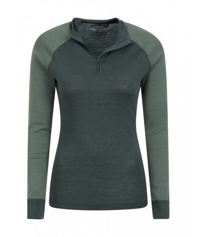 Merino Womens Zip-Neck Thermal Top II Khaki $22.39 Thermals