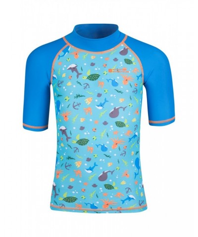 Short Sleeve Kids Printed Rash Guard Cobalt $10.19 Swimwear