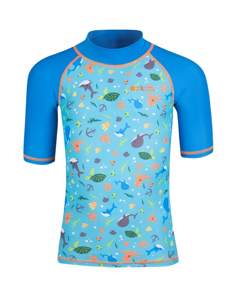 Short Sleeve Kids Printed Rash Guard Cobalt $10.19 Swimwear