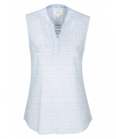 Petra Womens Printed Sleeveless Shirt Blue $13.74 Tops