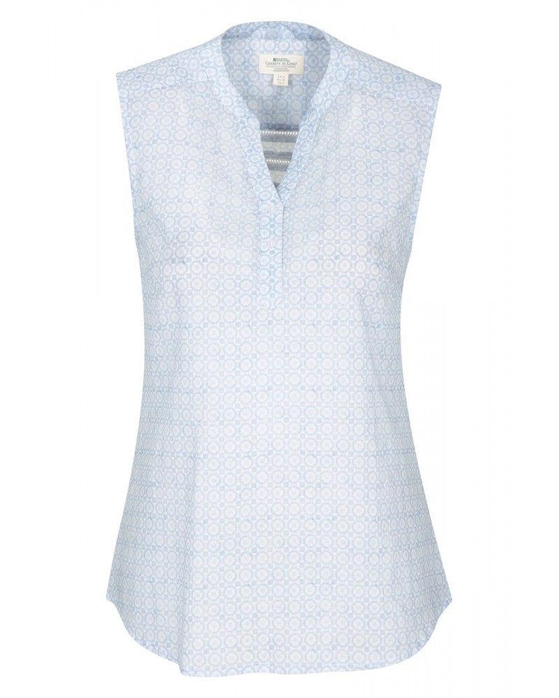 Petra Womens Printed Sleeveless Shirt Blue $13.74 Tops