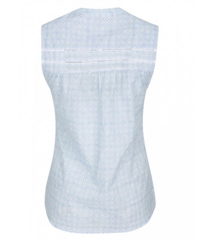 Petra Womens Printed Sleeveless Shirt Blue $13.74 Tops