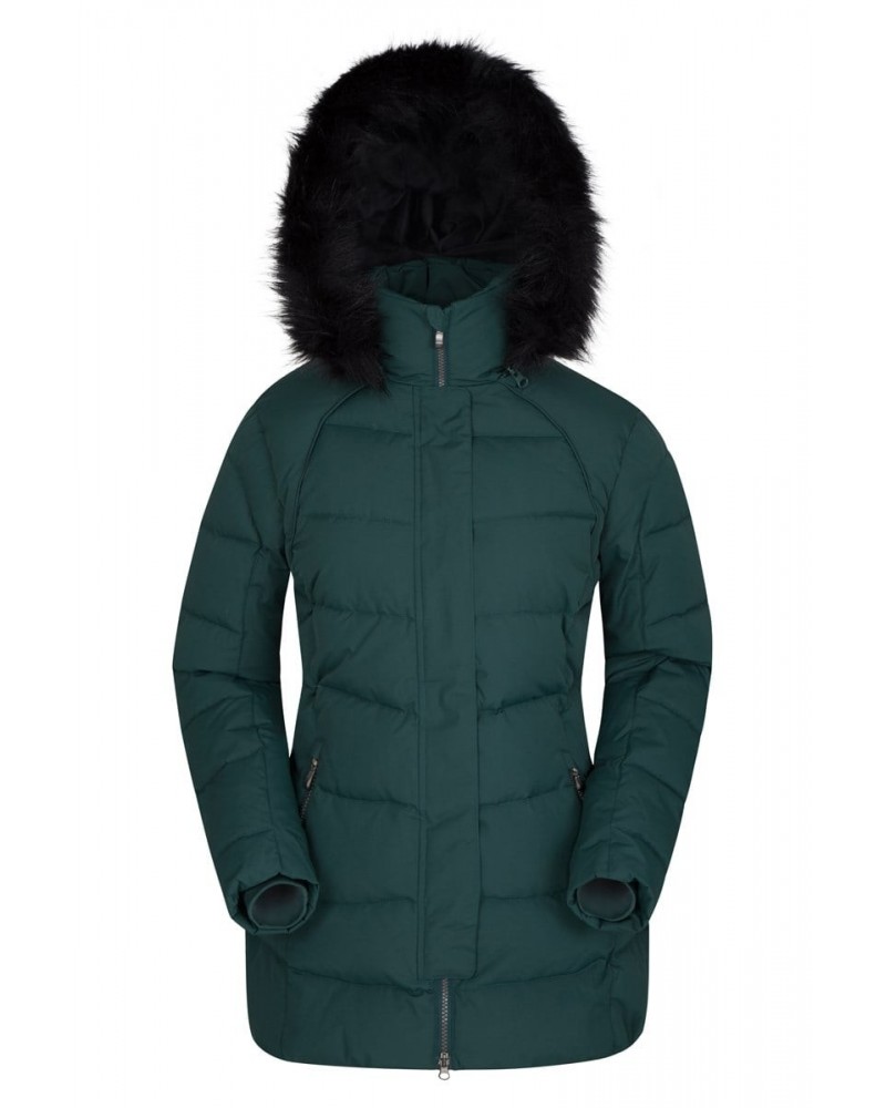 Isla II Womens Long Down Jacket Dark Green $33.00 Jackets