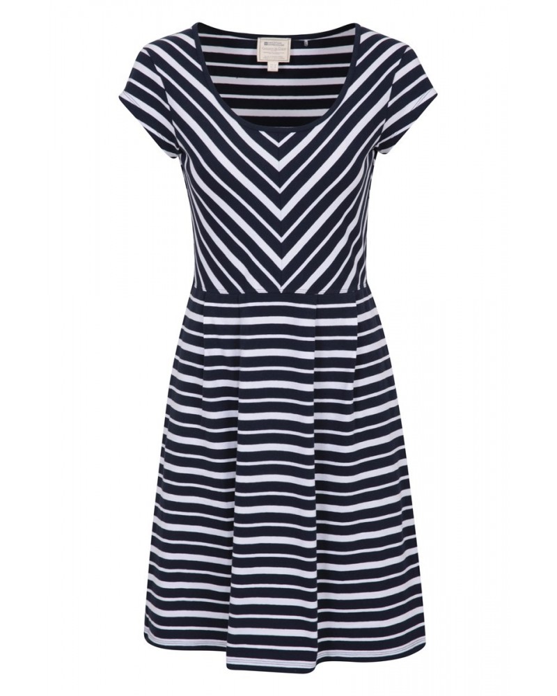 Womens A-Line UV Protective Stripe Dress Dark Blue $15.65 Dresses & Skirts