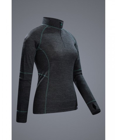 Ultra Womens Merino Zip Neck Top Black $25.19 Thermals