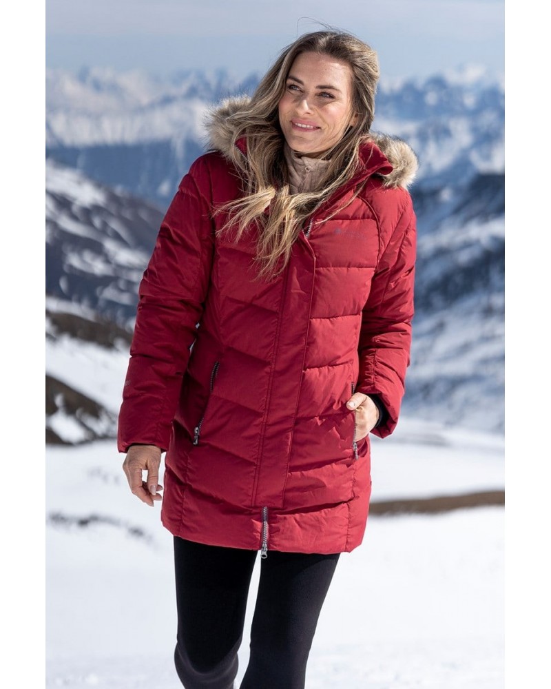 Isla II Womens Long Down Jacket Rust $53.90 Jackets