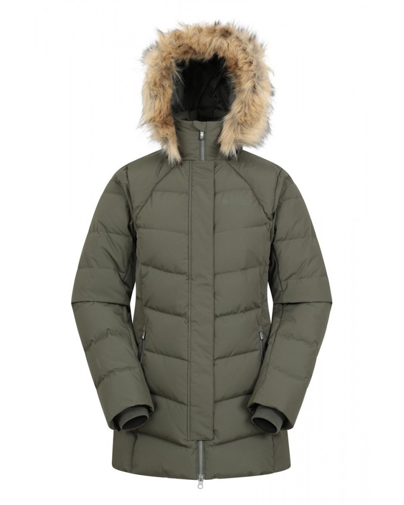 Isla II Womens Long Down Jacket Dark Khaki $42.90 Jackets