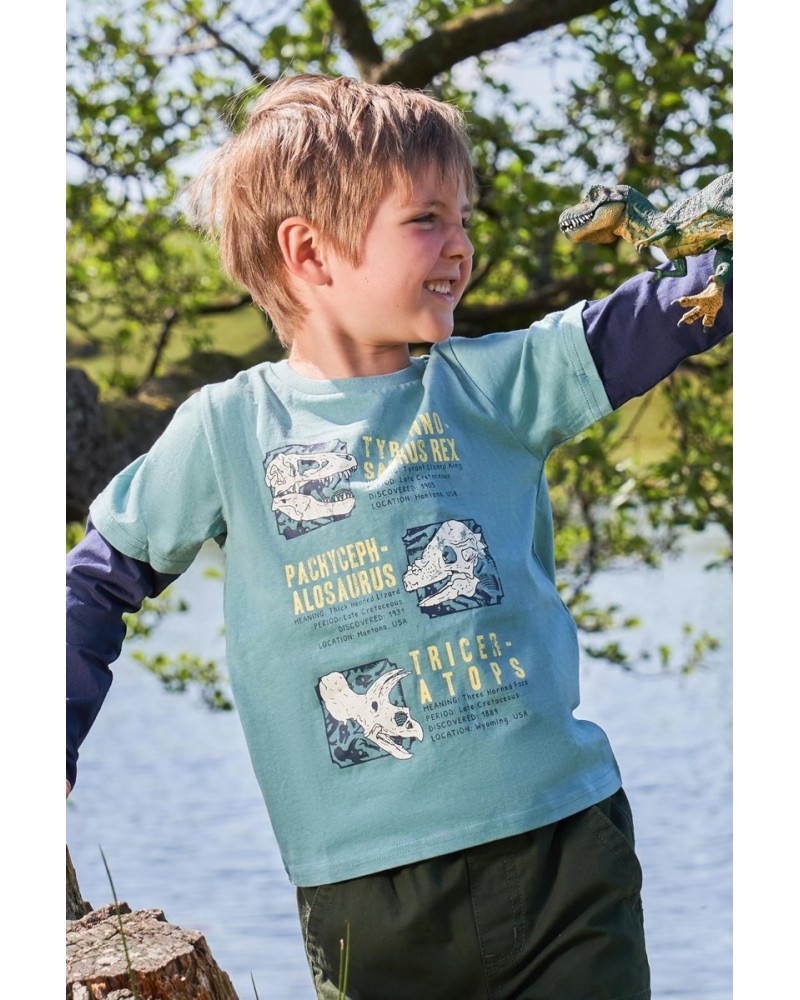 Dino Facts Kids Organic Long Sleeve Top Green $10.07 Tops