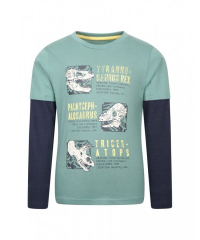 Dino Facts Kids Organic Long Sleeve Top Green $10.07 Tops