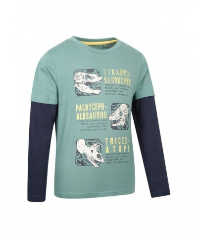 Dino Facts Kids Organic Long Sleeve Top Green $10.07 Tops