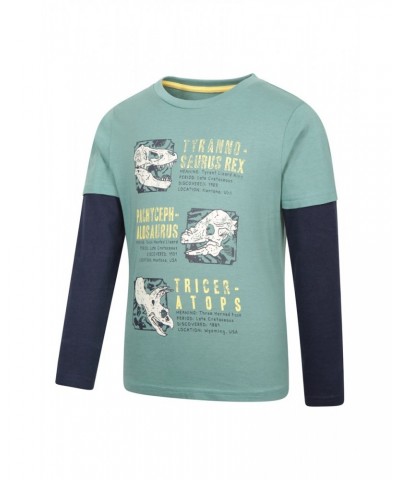 Dino Facts Kids Organic Long Sleeve Top Green $10.07 Tops