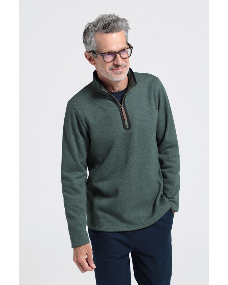 Beta Contrast Mens Zip-Neck Top Khaki $22.50 Fleece