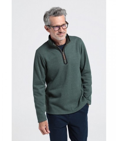 Beta Contrast Mens Zip-Neck Top Khaki $22.50 Fleece