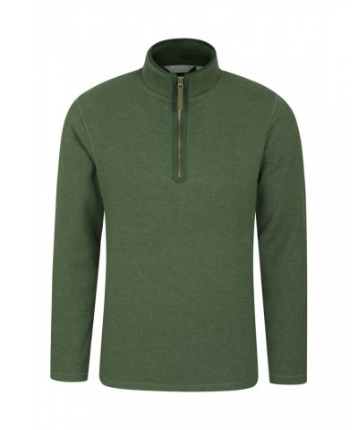 Beta Contrast Mens Zip-Neck Top Khaki $22.50 Fleece