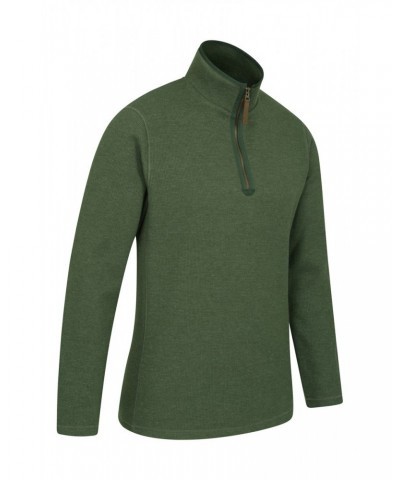 Beta Contrast Mens Zip-Neck Top Khaki $22.50 Fleece