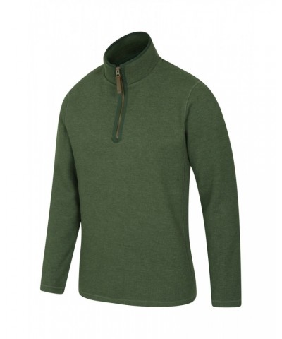 Beta Contrast Mens Zip-Neck Top Khaki $22.50 Fleece