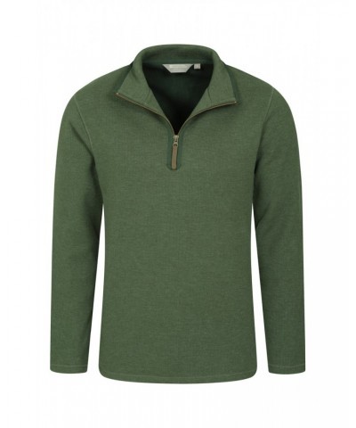 Beta Contrast Mens Zip-Neck Top Khaki $22.50 Fleece