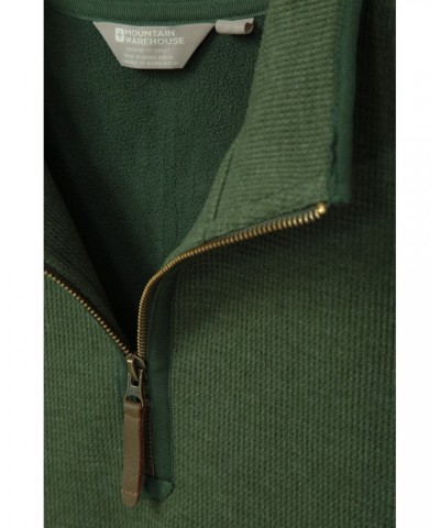 Beta Contrast Mens Zip-Neck Top Khaki $22.50 Fleece