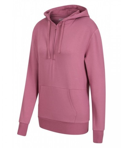 Womens Bamboo Rich Half-Zip Hoodie Dark Pink $26.50 Tops