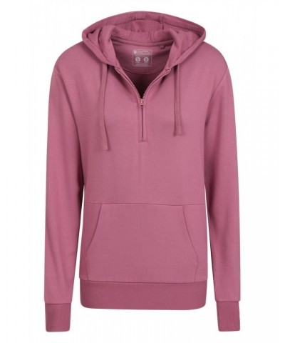 Womens Bamboo Rich Half-Zip Hoodie Dark Pink $26.50 Tops