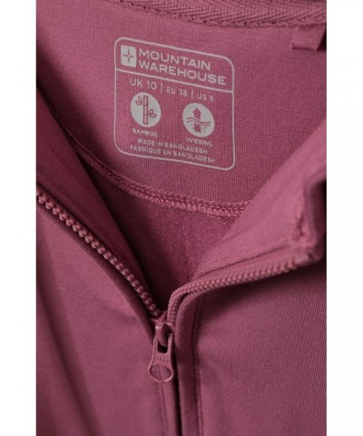 Womens Bamboo Rich Half-Zip Hoodie Dark Pink $26.50 Tops