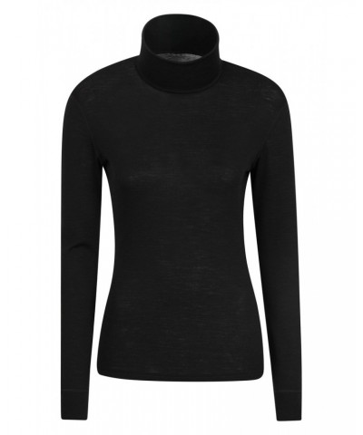 Womens Merino Roll Neck Top Black $18.40 Thermals