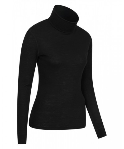 Womens Merino Roll Neck Top Black $18.40 Thermals