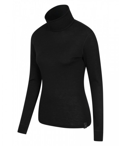 Womens Merino Roll Neck Top Black $18.40 Thermals