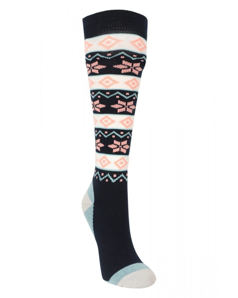 Isocool Womens Patterned Knee Length Ski Socks Navy $11.39 Accessories