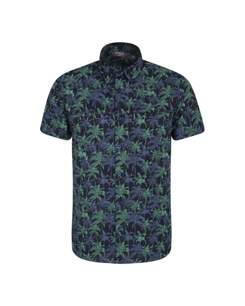 Tropical Printed Mens Short Sleeved Shirt Pale Blue $16.50 Tops