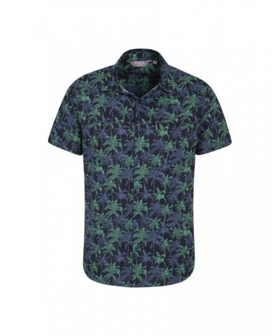 Tropical Printed Mens Short Sleeved Shirt Pale Blue $16.50 Tops