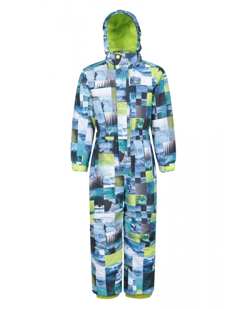 Cloud Printed Kids Waterproof All in One Snowsuit Lime $24.00 Jackets