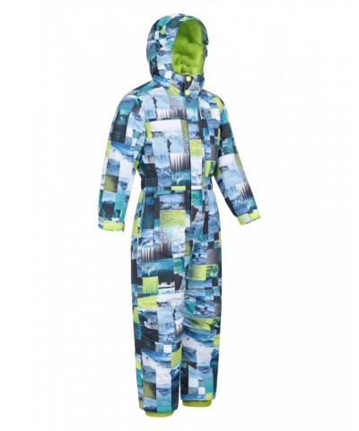 Cloud Printed Kids Waterproof All in One Snowsuit Lime $24.00 Jackets