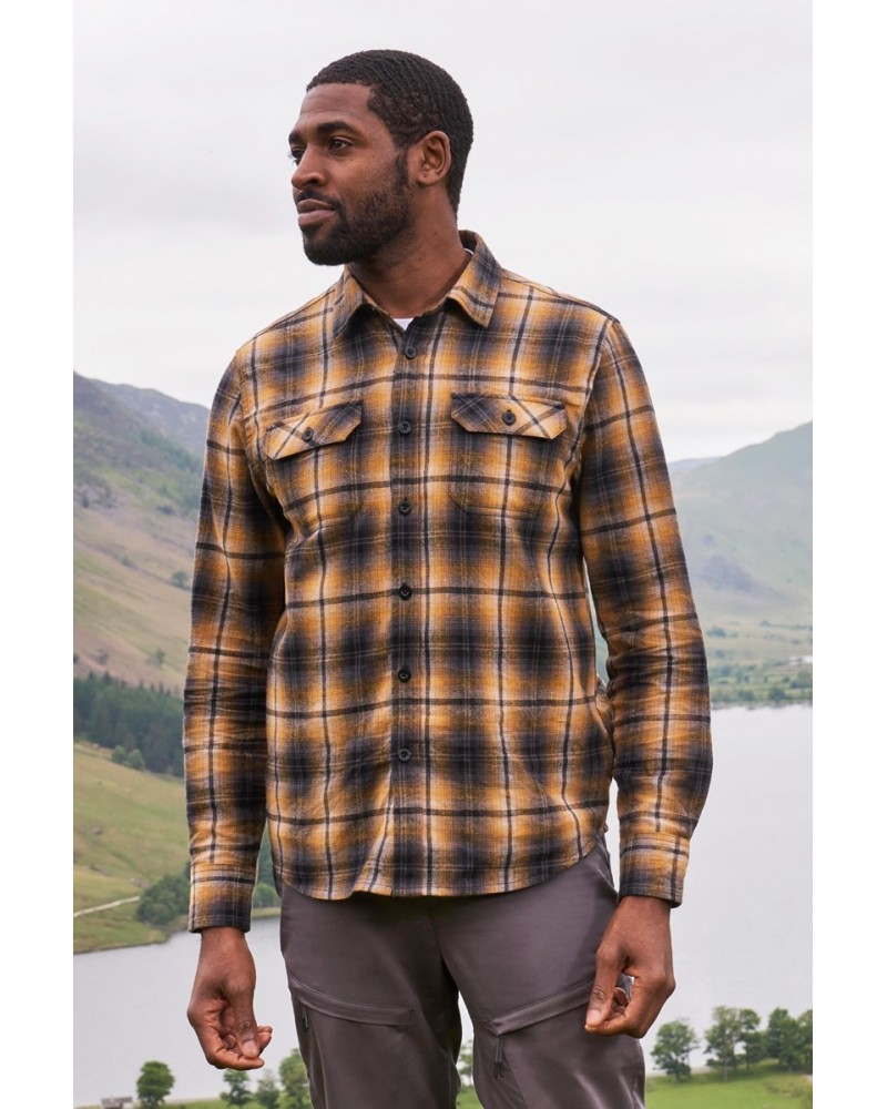 Trace Mens Flannel Long Sleeve Shirt Yellow $15.18 Tops