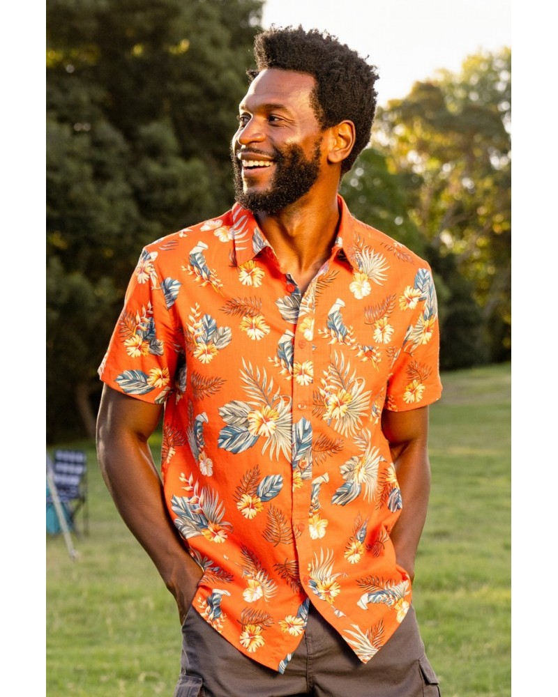 Hawaiian Short Sleeve Mens Shirt Bright Orange $18.47 Tops